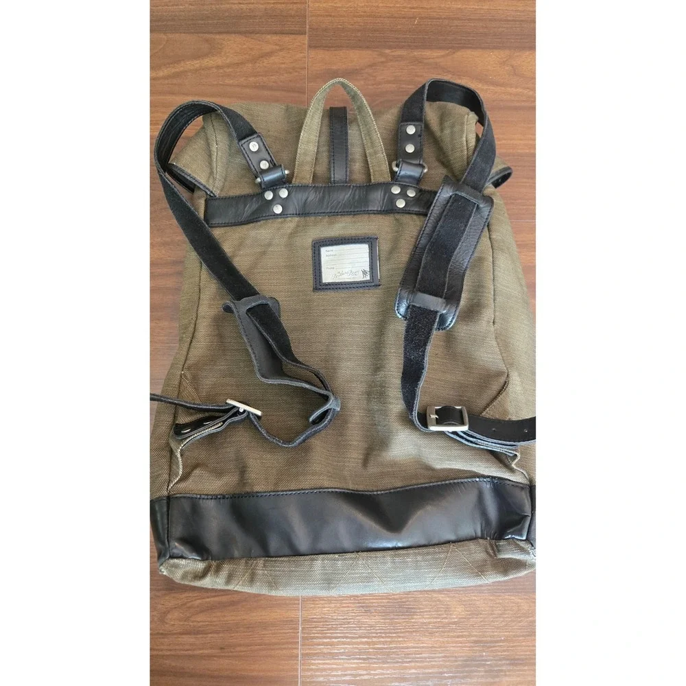 The Brothers Bray & Co Canvas Leather Rucksack Backpack Olive Green Mens‎ Bag